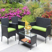 4-Piece Outdoor Wicker Sofa - Green Cushions