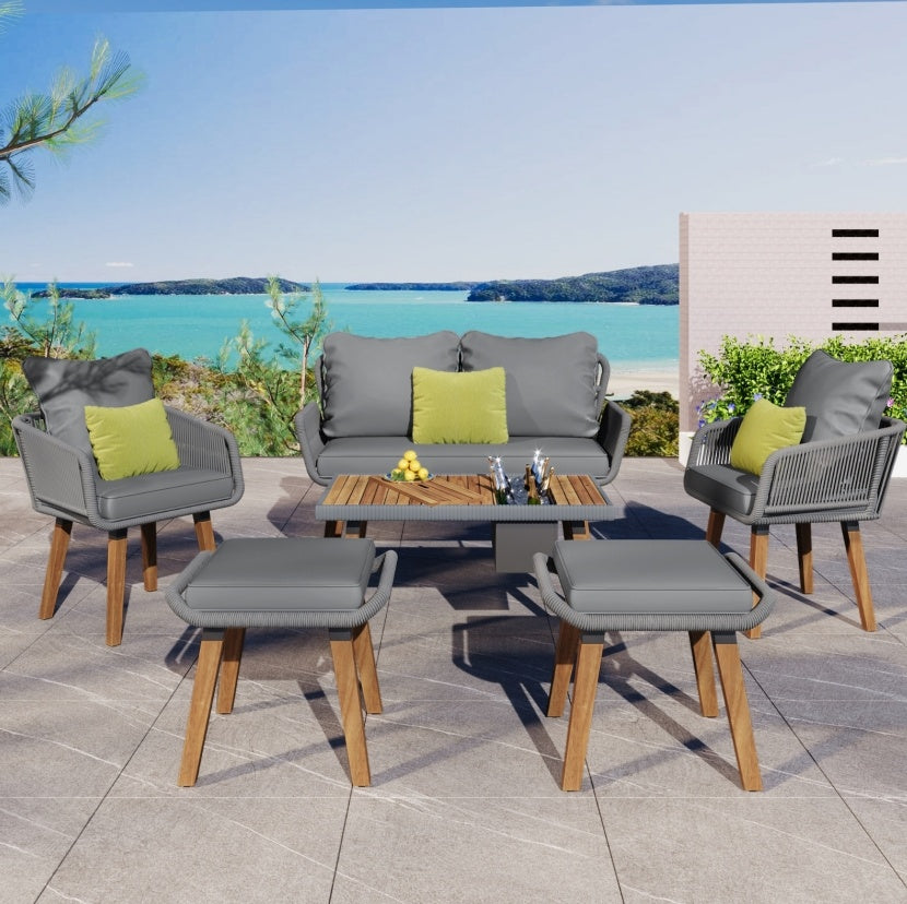 K&K 6-Piece Rope Patio Set - Cool Bar Table