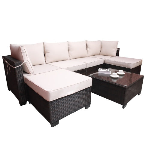 7-Piece PE Rattan Wicker Sofa Set - Patio Lounge