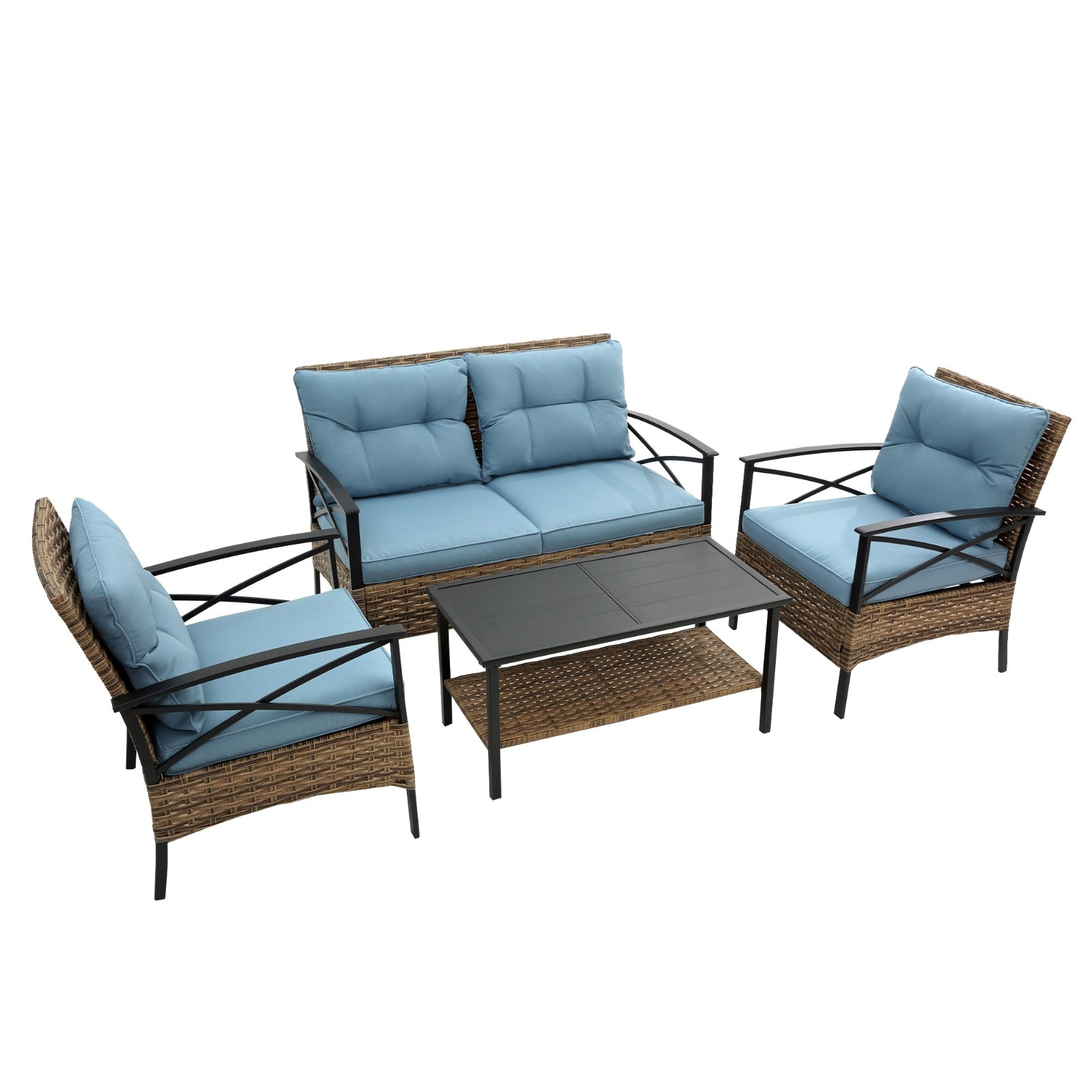 4-Piece Low Dining Sectional - Rattan Patio Set