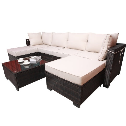 7-Piece PE Rattan Wicker Sofa Set - Patio Lounge