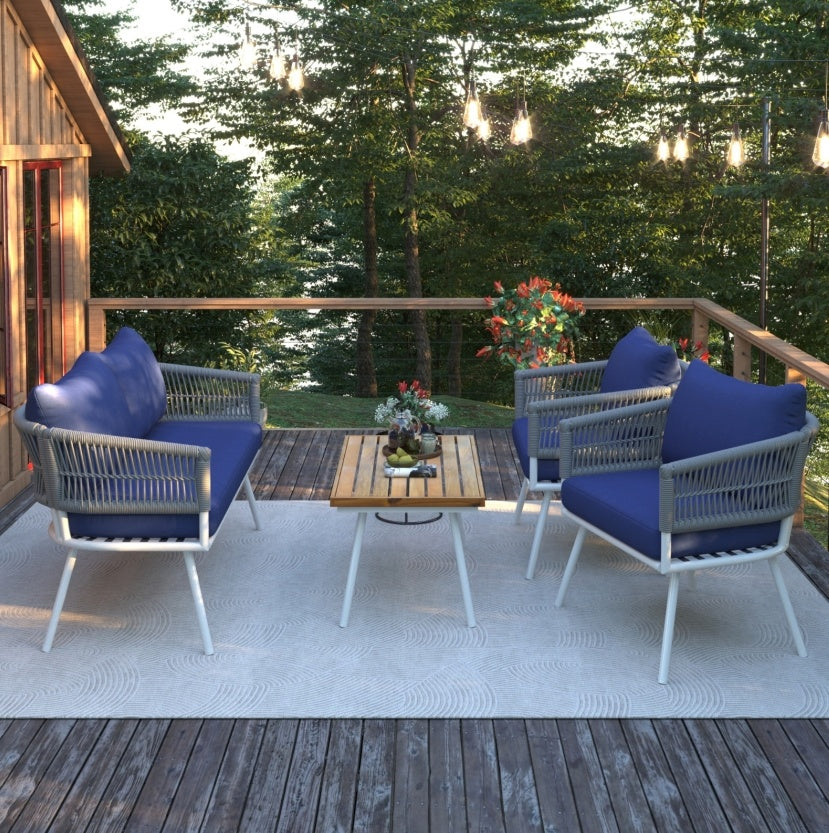 K&K 4-Piece Boho Rope Patio Set - Acacia Wood