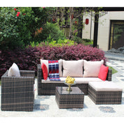 4-Piece Rattan Patio Furniture Set - Brown Wicker