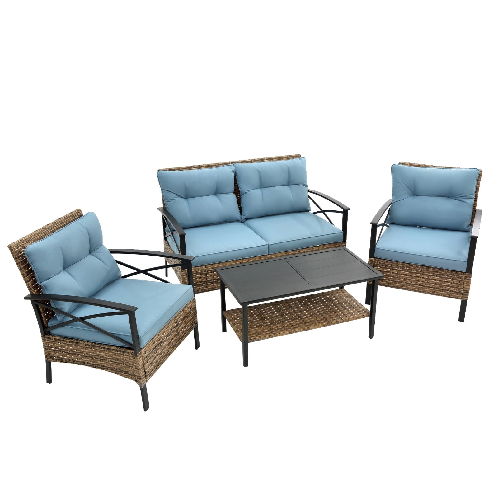 4-Piece Low Dining Sectional - Rattan Patio Set