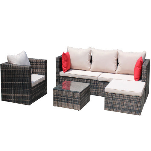 4-Piece Rattan Patio Furniture Set - Brown Wicker