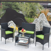 4-Piece Outdoor Wicker Sofa - Green Cushions