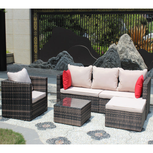 4-Piece Rattan Patio Furniture Set - Brown Wicker