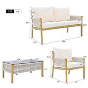 K&K 4-Piece Rope Patio Set - Glass Table & Sofa